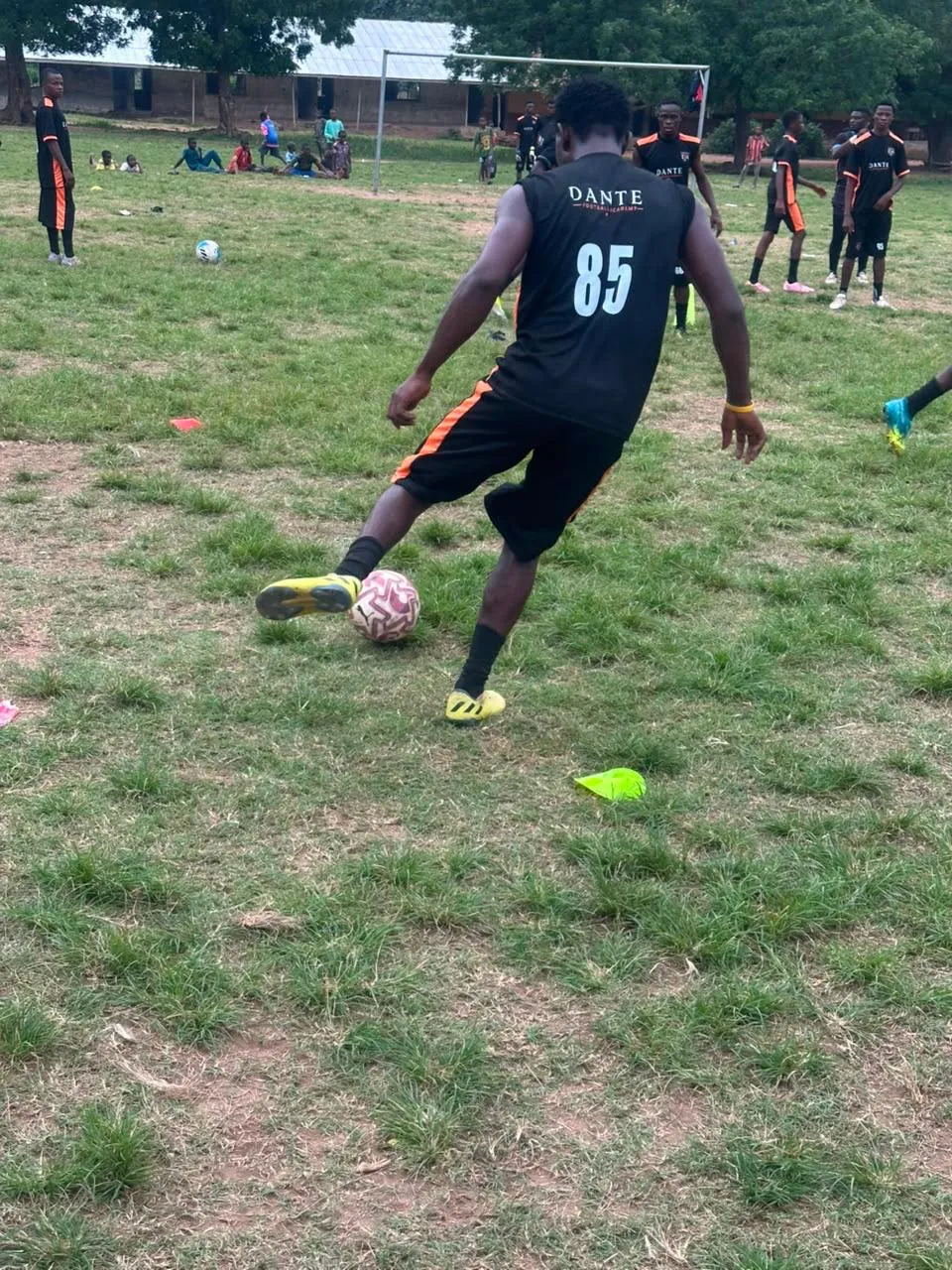 A Dante player working with the football during technical practice